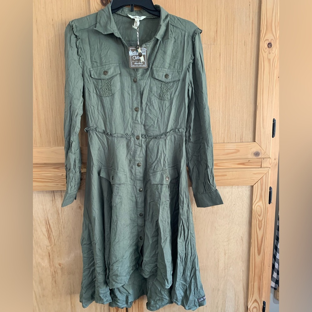 Matilda Jane Chic Olive Green Once Upon A Time Button-Up Dress New W/tags Sz S